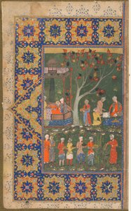 Folio da un testo non identificato; recto: Una festa in un giardino, Shiraz, Iran, c.1570 da Persian School