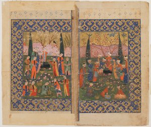 Folio da un testo non identificato; verso: Sulayman sul trono, Shiraz, Iran, c.1560-70