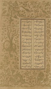 Disegno di vite e uccello, foglio da Yusuf u-Zulaikha di Jami (m. 1492) Qazvin, Iran, dinastia Safavide, 1557 da Persian School