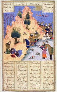 Iskandar conforta il morente Dara, dallo Shahnama di Firdawsi
