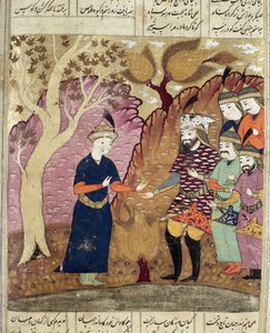 Cavalieri che trovano il caduto Kawus, illustrazione dallo Shahnama (Libro dei Re) di Abul-Qasim Manur Firdawsi (c.934-c.1020) 1619 da Persian School