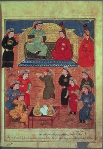 Ms. Supp. Pers. 1113 fol.203v Arghan Khan con due delle sue mogli e suo figlio Ghazan, da un libro di Rashid ad-Din (1247-1318) da Persian School