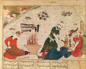Ms Supp Pers 493 fol.363v Tortura di una delle guardie di Haftvad, da lo Shahnama (Libro dei Re) di Abul-Qasim Manur Firdawsi (c.934-c.1020) da Persian School