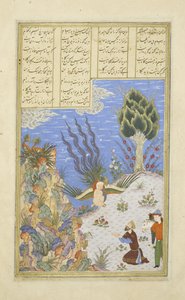 Il Simurgh restituisce Zal a Sam, illustrazione dallo Shahnama (Libro dei Re), di Abul-Qasim Mansur Firdawsi (c.934-c.1020), 1444