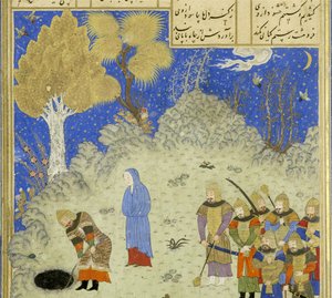 Dettaglio: Rustam salva Buzhan dalla fossa, illustrazione dallo Shahnama (Libro dei Re), di Abul-Qasim Mansur Firdawsi (c.934-c.1020), 1444 da Persian School