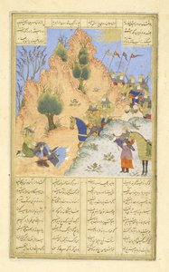 Iskandar conforta il morente Dar, illustrazione dallo Shahnama (Libro dei Re)