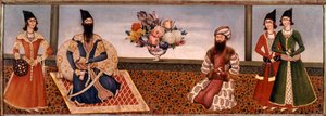 Re persiano Fath Ali Shah (1771-1834) circondato dai membri della sua corte Pittura della Scuola di Shiraz (XIX secolo) Teheran, Collezione Foroughi da Persian School