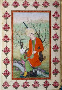 Principe che riposa durante la caccia con un falco. Miniatura persiana da Persian School
