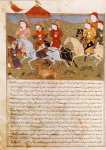 Rappresentazione di Houlagou Khan, nipote di Gengis Khan a cavallo (miniatura persiana tratta da 
