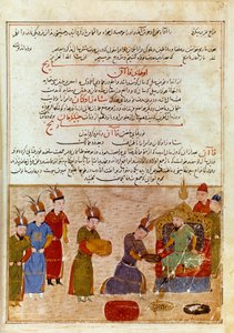 Rappresentazione di Ogodei Khan, figlio di Gengis Khan. Miniatura persiana tratta da "Jami al-tawarikh" o "Storia Universale" dello storico Rashid al-din