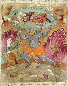 Rostam trasportato da Akwan-Diwa, illustrazione dallo Shahnama (Libro dei Re) di Abul-Qasim Manur Firdawsi (c.934-c.1020) 1619 da Persian School