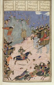 Rustam trascina il Khaqan dal suo elefante, illustrazione dallo Shahnama (Libro dei Re) da Persian School