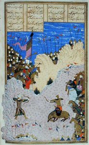 Rustam spara ad Ashkabus e al suo cavallo, illustrazione dallo 