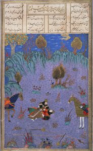 Suhrab ucciso da suo padre Rustam, illustrazione dallo Shahnama (Libro dei Re) da Persian School