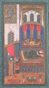 Tahmina Entra nella Camera di Rustam, illustrazione dallo Shahnama (Libro dei Re), di Abul-Qasim Manur Firdawsi (c.934-c.1020), da Herat, Afghanistan, c.1410 da Persian School