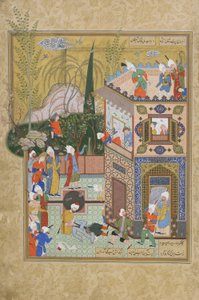 Il vecchio amante volubile viene buttato giù dal tetto, foglio da un Haft awrang (Sette troni) di Jami (m. 1492) probabilmente Mashad, Khurasan, Iran, dinastia Safavide, 1556-1565