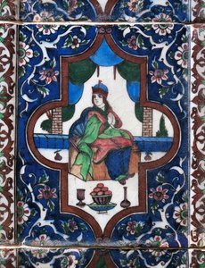 Donna seduta, piastrella di ceramica dipinta, civiltà persiana da Persian School