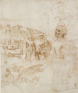 Veduta della città di Perugia, con San Girolamo penitente in primo piano da Perugino