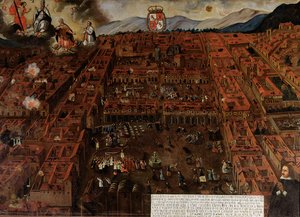 Veduta di Cuzco al tempo del terremoto del 1650