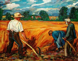 Campo di raccolta con padre e fratelli