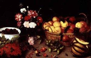 Natura morta di fiori e frutta