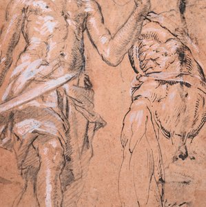 Due studi di un uomo in piedi con una spada Alessandro Magno, verso: Studi, ca. 1601 da Peter Candid