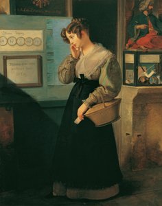 Ragazza davanti a una bottega della lotteria