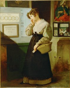 Maedchen vor einem Lotteriegewoelbe - Ragazza davanti a un negozio di lotterie ... (dipinto su tela) da Peter Fendi
