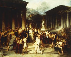 Una riunione davanti al tempio