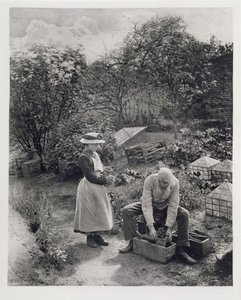 Un vecchio e sua figlia che fanno giardinaggio