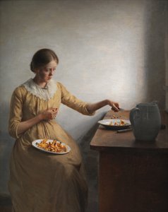 Una giovane ragazza che prepara i finferli da Peter Vilhelm Ilsted