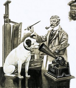 Artista che dipinge il cane che ascolta un grammofono da Peter Jackson