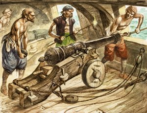 Equipaggio di cannone a bordo di una nave a vela da Peter Jackson