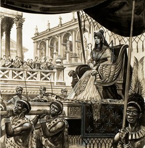 Cleopatra portata su una lettiga