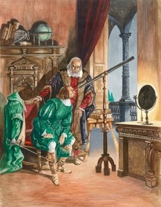 Galileo, ormai cieco, lascia che un amico guardi le stelle attraverso il suo telescopio dal balcone del suo studio a Pisa da Peter Jackson