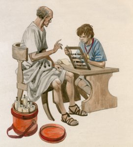 Giulio Cesare da ragazzo, che impara a contare usando un abaco