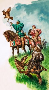 Re Enrico VII libera il suo falco durante la caccia