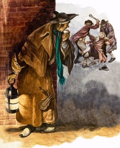 Guardiano notturno osserva un