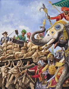La battaglia di Plassey del 1757 (gouache su carta) da Peter Jackson