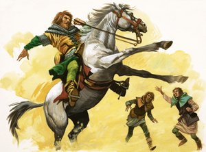 Cavaliere non identificato su cavallo impennato da Peter Jackson