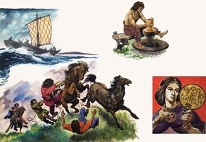 Quando i Celti arrivarono in Gran Bretagna, illustrazione da "Treasure". da Peter Jackson