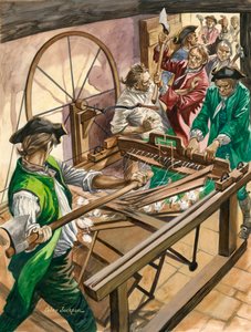 Lavoratori attaccano la casa di James Hargreaves a Blackburn per distruggere la sua invenzione, la Spinning Jenny da Peter Jackson