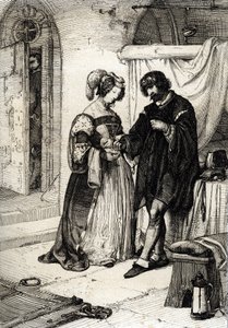 Il Conte di Essex Robert Devereux condannato a morte per tradimento consegna a Elizabeth Howard, Contessa di Nottingham, un anello come pegno della sua lealtà alla Regina