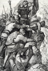 Le truppe di Ottone I di Baviera vicino a Verona in Italia, 1155 (disegno a penna da 