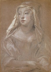 Ritratto di una giovane donna, tradizionalmente identificata come Sarah Jennings, Duchessa di Marlborough, mezzo busto, con un libro, le mani incrociate in grembo, il copricapo drappeggiato sulle spalle, 1667 da Peter Lely