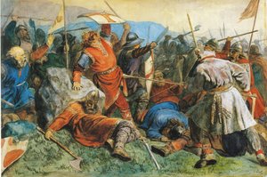 San Olav alla battaglia di Stiklestad, 1859 da Peter Nicolai Arbo
