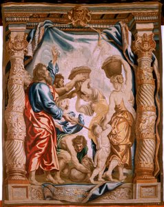 Arazzo fiammingo. La caduta della manna nel deserto (La caída del maná en el desierto). Serie Il trionfo dell
