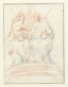 Re e regina su un trono, dietro di loro Fama e Cristo e Maria da Peter Paul Rubens (possibly)