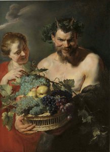 Satiro con cesto di uva e mele cotogne e ninfa, di Peter Paul Rubens da Peter Paul Rubens