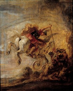 Bellerofonte sale su Pegaso attraverso la sua lancia la chimera